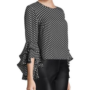 NWT Milly "Gabby" Top, silk, b&w dot, Size 0